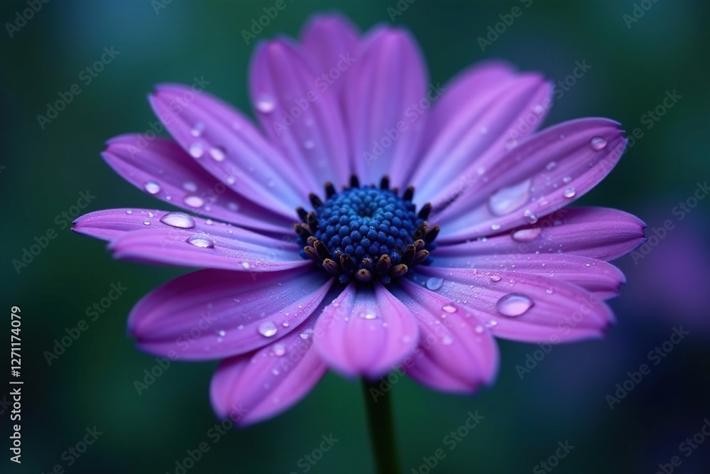 Raindrops falling on a purple-blue flower's petals, flowers, water droplets Raindrops falling on a purple-blue flower's petals, flowers, water droplets