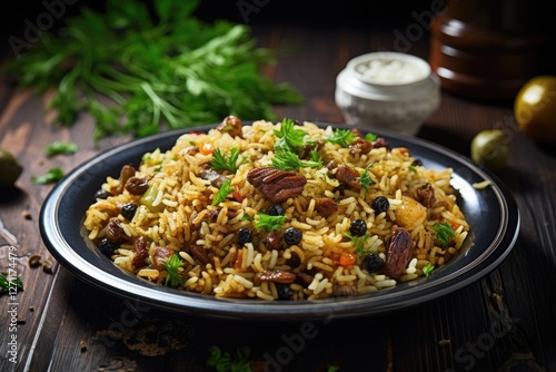 Traditional Turkish food Turkish rice pilaf Turkish name Arpa sehriyeli pirinc pilavi photo