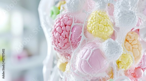 Colorful marshmallows splash, kitchen background, dessert advertisement