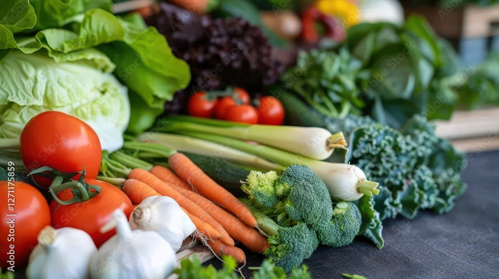 Fresh and Vibrant Assortment of Healthy Vegetables Displayed on a Rustic Wooden Surface for Farm-to-Table Concept Fresh and Vibrant Assortment of Healthy Vegetables Displayed on a Rustic Wooden Surface for Farm-to-Table Concept
