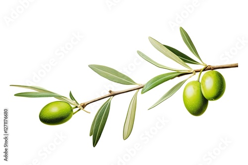 Wallpaper Mural Two green olives on an isolated olive branch white background Torontodigital.ca