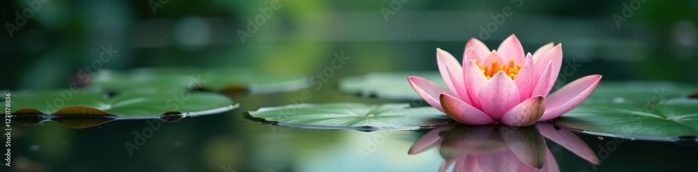 Serene waters with lilies float on tranquil surface, garden, calm Serene waters with lilies float on tranquil surface, garden, calm