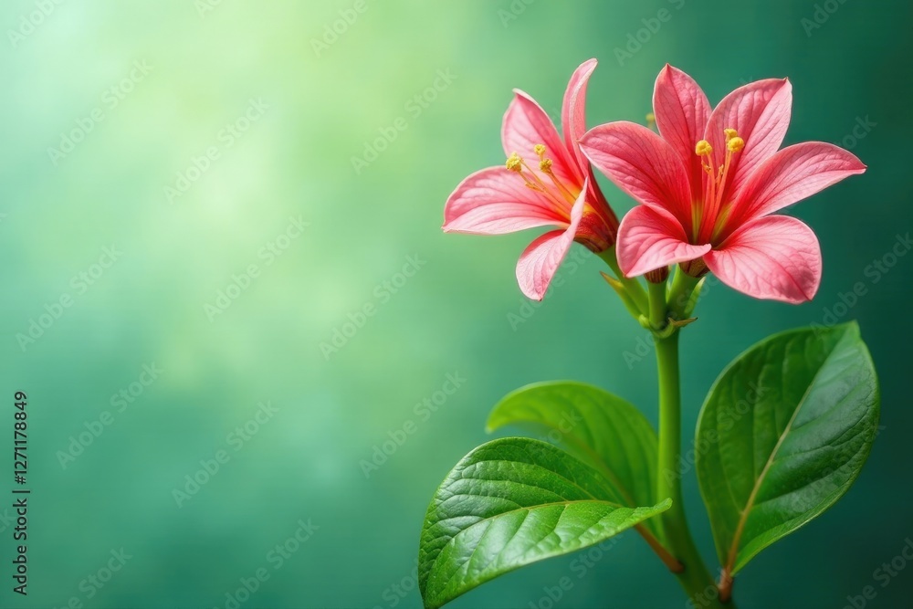 Green stem with red-veined leaves and flowers, flowers, plant Green stem with red-veined leaves and flowers, flowers, plant