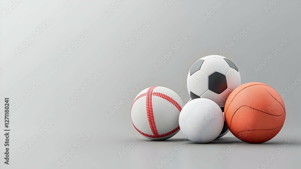 Group of Sports Balls on Gray Background Group of Sports Balls on Gray Background