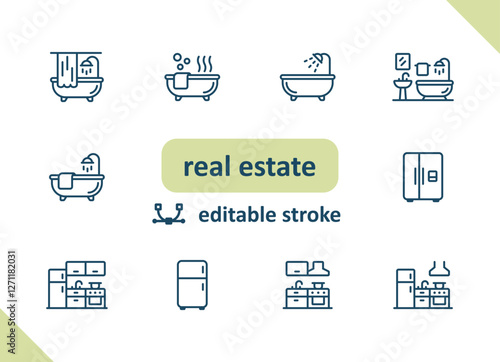 Real estate icons. House, buildings, home vector icon set