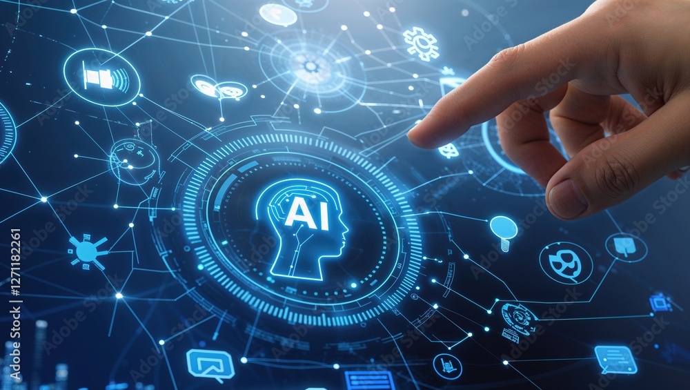 Obraz premium hand pushing a button on a touch screen interface