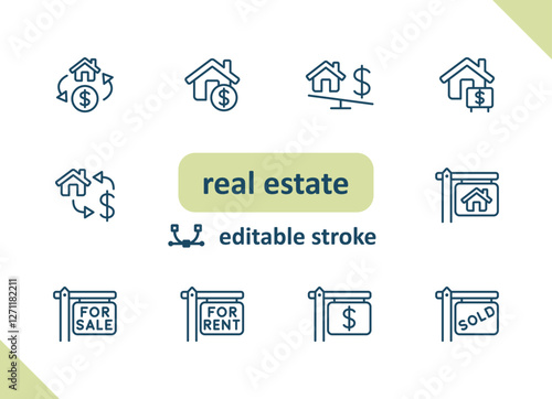 Real estate icons. House, buildings, home vector icon set