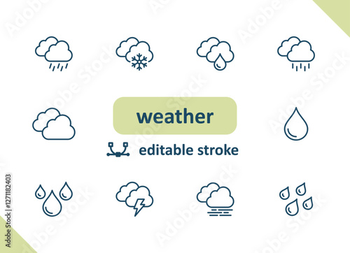Weather icons. Weather forecast, meteorology, clouds, wind, rain, sunny vector icon set