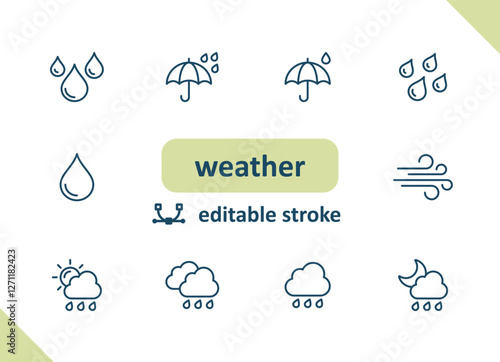Weather icons. Weather forecast, meteorology, clouds, wind, rain, sunny vector icon set
