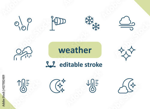 Weather icons. Weather forecast, meteorology, wind, clouds, rain, sunny vector icon set