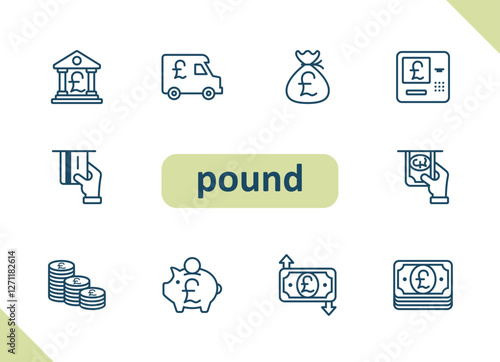 Pound icons. Money, currency, cash, pound sterling, payment, savings, investment vector icon set
