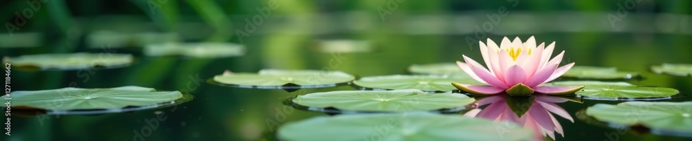 Water lilies float on the surface of the lake, scenery, green, relaxation Water lilies float on the surface of the lake, scenery, green, relaxation