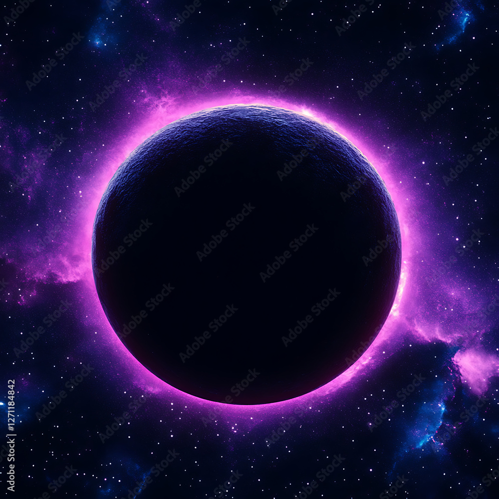 Fototapeta premium Celestial Body Eclipse with Vibrant Nebulae Light Show in the Cosmic Expanse of Space