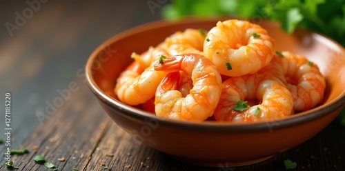 Golden brown shrimps in a shallow orange bowl, appetizer, shrimp, golden photo