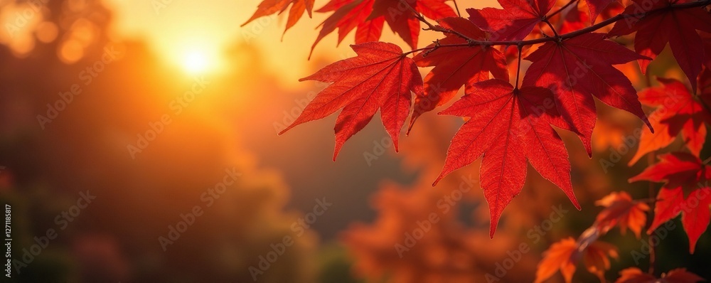 Autumn golden glow on red maple leaf landscape, autumn, maple Autumn golden glow on red maple leaf landscape, autumn, maple