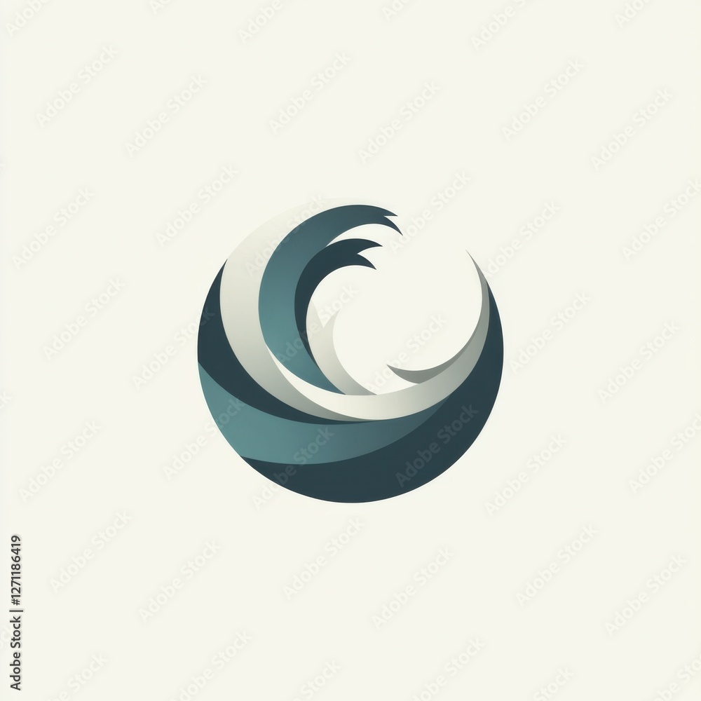 Stylized circular wave logo, vector-style, deep teal and soft gray, corporate branding and innovation Stylized circular wave logo, vector-style, deep teal and soft gray, corporate branding and innovation