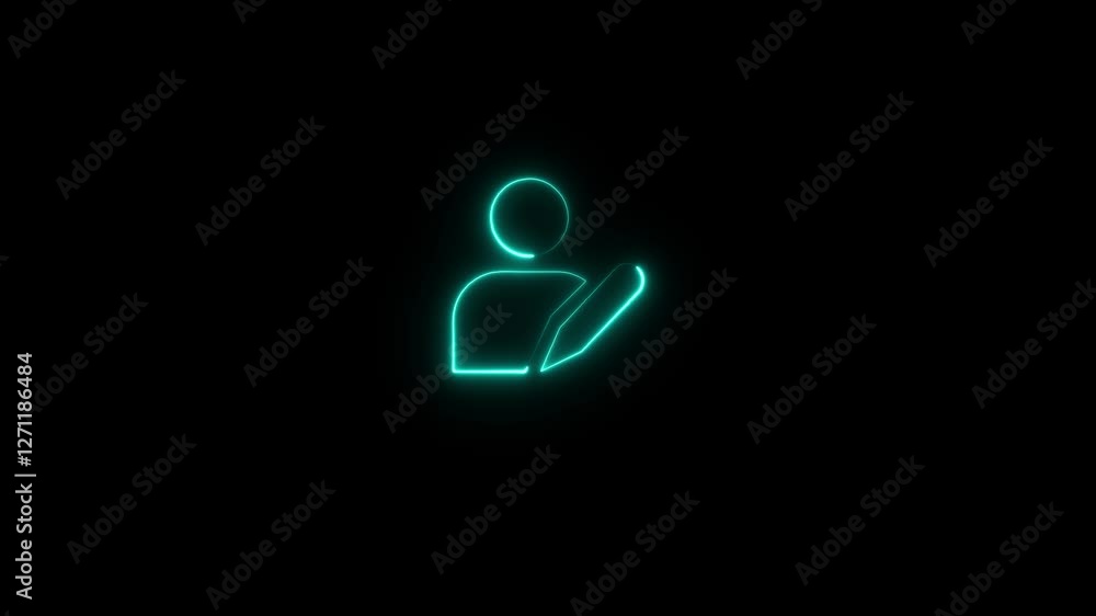 Glowing neon Verified User Icon animation with pencil isolated on black background Glowing neon Verified User Icon animation with pencil isolated on black background
