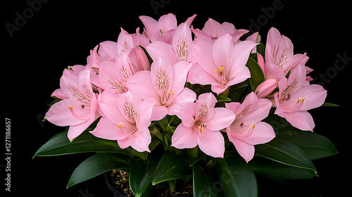Charming Pink Alstroemeria Lily Arrangement on a Black Background Petal Perfection and Floral Display