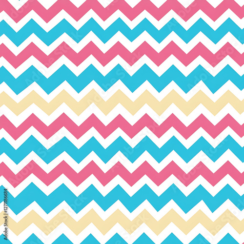 Cheerful Chevron Pattern with Pink Turquoise and Cream Stripes Decorative Seamless Design Element