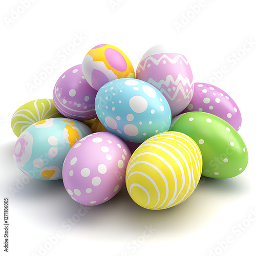Cheerful Pile of Decorated Easter Eggs Celebrating Festive Spring Holidays with Decorative Patterns