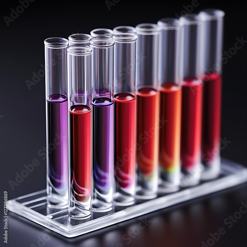 Chemical Reaction Study in Science Lab Experiment Research with Liquid Substance Gradient Hues