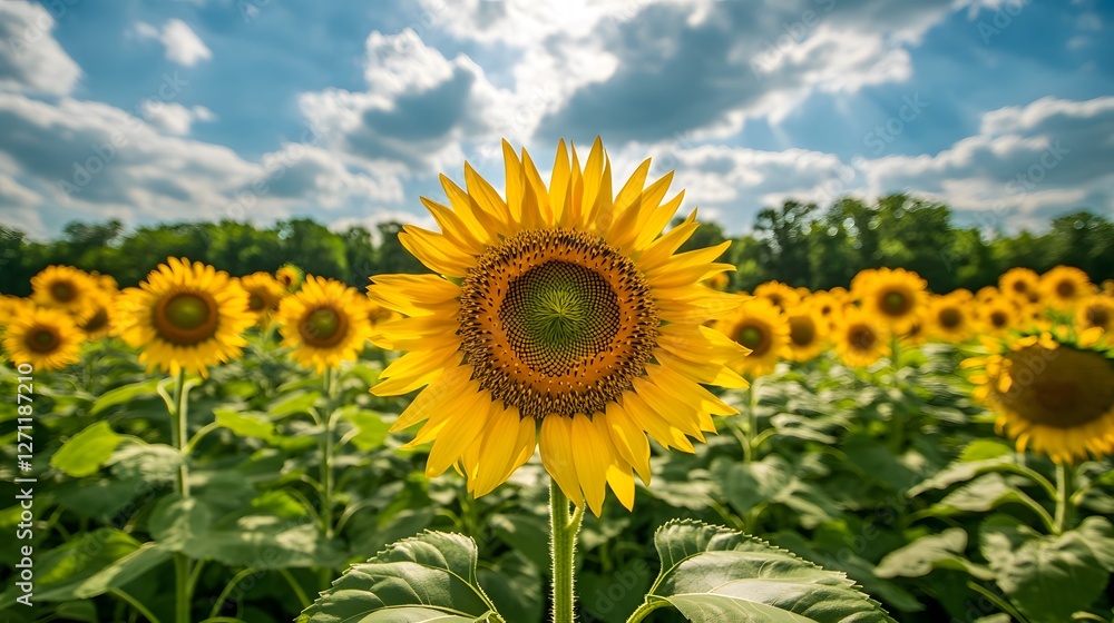 Vibrant Sunflower Field Under a Clear Sky Vibrant Sunflower Field Under a Clear Sky