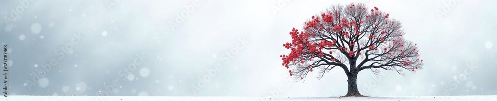 Bare winter tree with Viscum berries against gray sky, winter, tree, landscape Bare winter tree with Viscum berries against gray sky, winter, tree, landscape