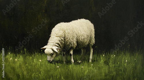 Wallpaper Mural white sheep eating green grass Torontodigital.ca