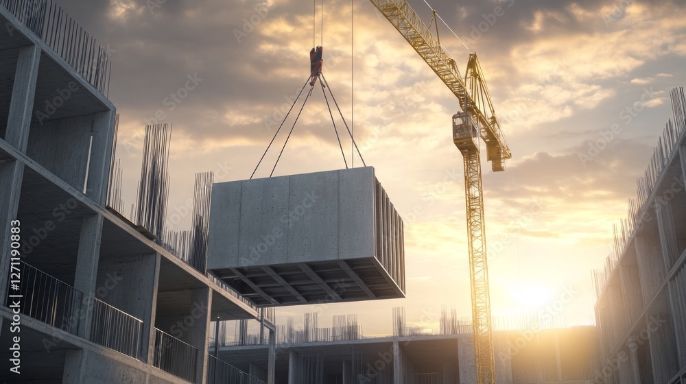 Majestic Construction Site at Sunrise: A Modern Building Rises Majestic Construction Site at Sunrise: A Modern Building Rises