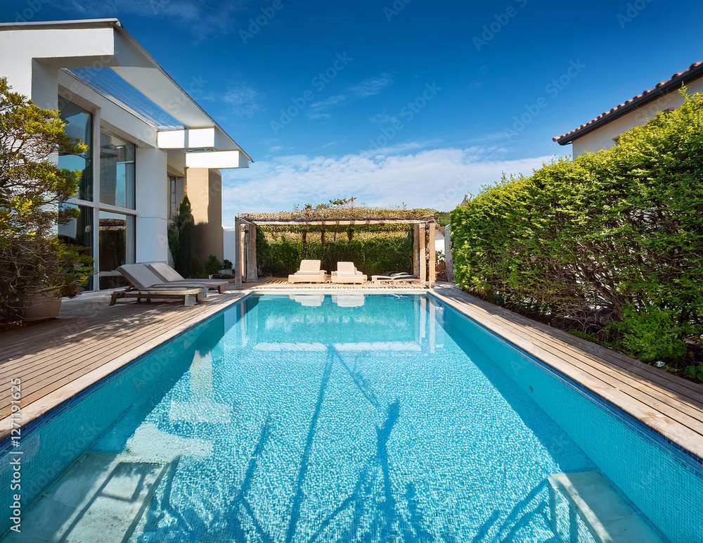 Obraz premium Generated image プールのある風景