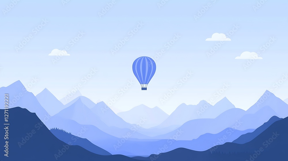 Blue Hot Air Balloon Soaring Over Majestic Mountains Blue Hot Air Balloon Soaring Over Majestic Mountains