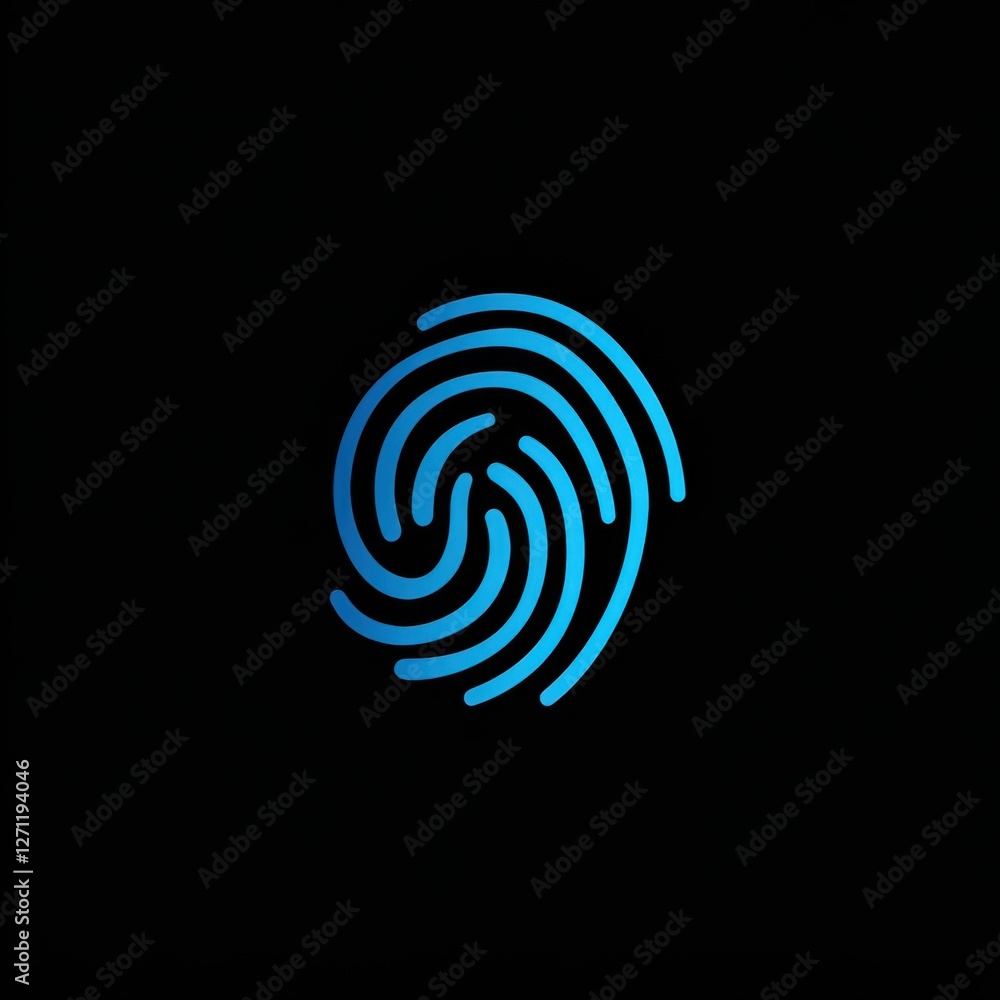 Sophisticated vector logo with abstract fingerprint icon and digital font, charcoal black and electric blue, corporate identity and security Sophisticated vector logo with abstract fingerprint icon and digital font, charcoal black and electric blue, corporate identity and security