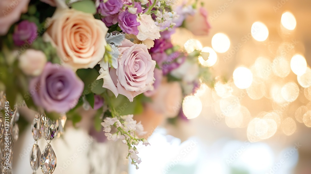 Lavender Roses and Floral Arrangement Glimmering Under Beautiful Lights : Generative AI Lavender Roses and Floral Arrangement Glimmering Under Beautiful Lights : Generative AI