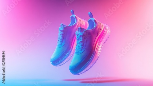 Blue Sneakers Floating in Neon Lights