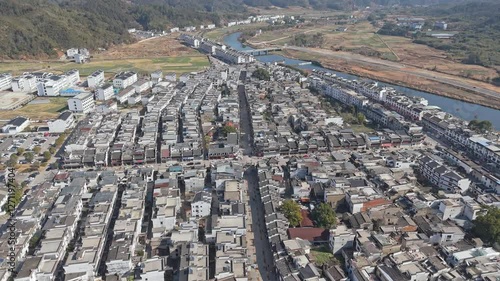 Aerial photography of Huizhou architecture in Jiangwan Scenic Area, Wuyuan, Jiangxi photo