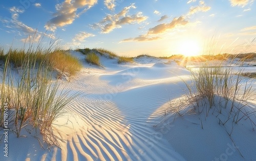 Rolling sand dunes with soft shadows from the sun