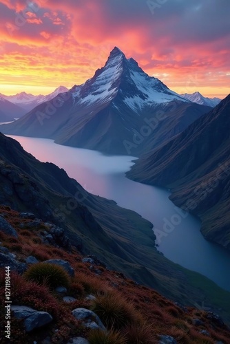 Dark mist surrounds the rugged Cuillin mountains at sunset, Landscapes, MountainRange photo