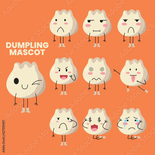 cute dumpling set mascot vector illustration