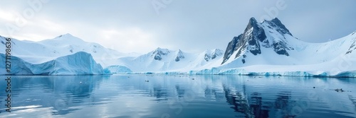 Icy mountains rise up from the surface of Ilulissat Icefjord, arctic, iceformation photo