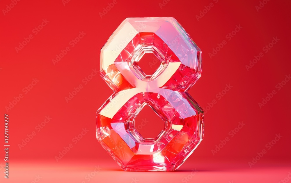 Naklejka premium Crystal number 8 on a vibrant red background for 8 March International Womens Day