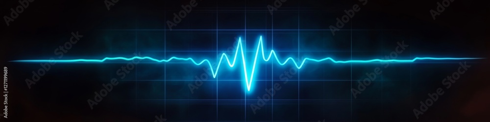 Blue EKG Graph on Dark Grid, Minimalist Vector Illustration, Illuminated Line Art, Sharp Edges Blue EKG Graph on Dark Grid, Minimalist Vector Illustration, Illuminated Line Art, Sharp Edges