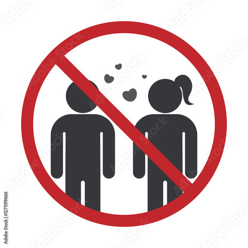 Isolated prohibition sign to fall in love, romance for shool and workplace signage label