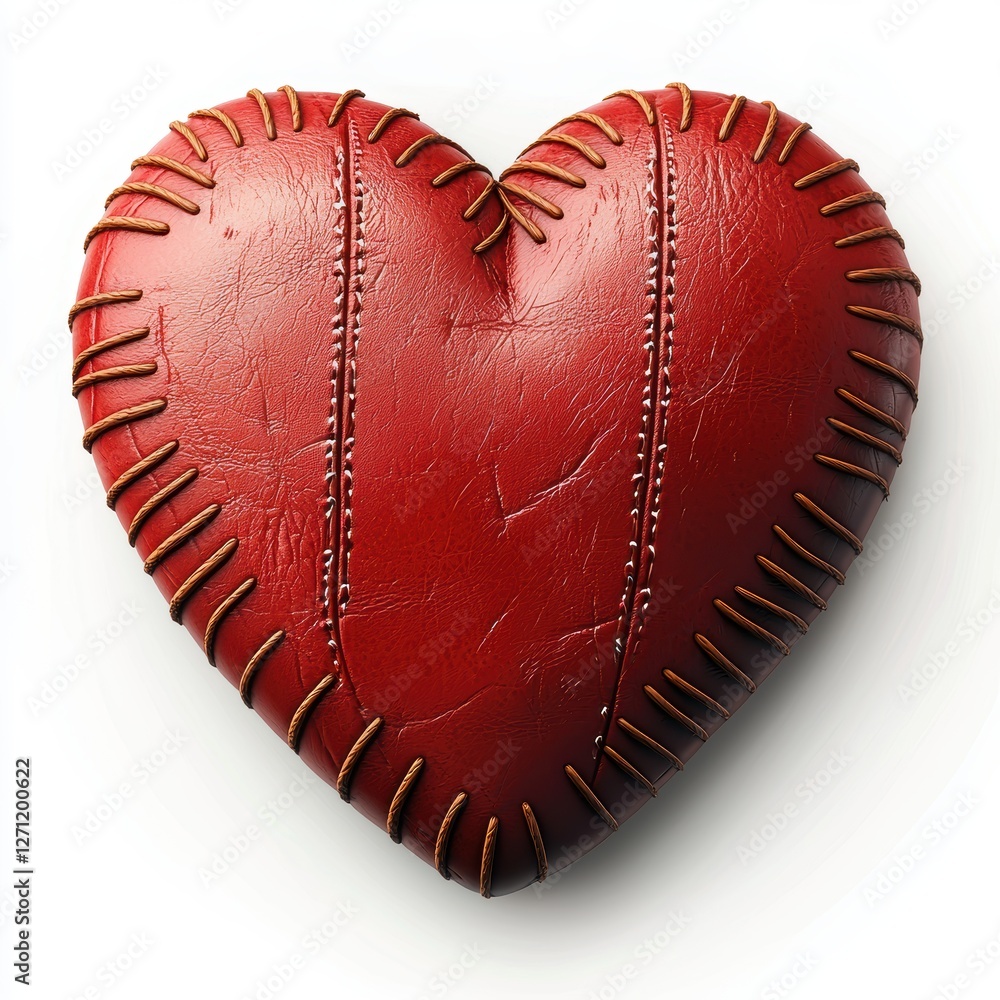 Leather heart with stitched seams and texture isolated on white Leather heart with stitched seams and texture isolated on white