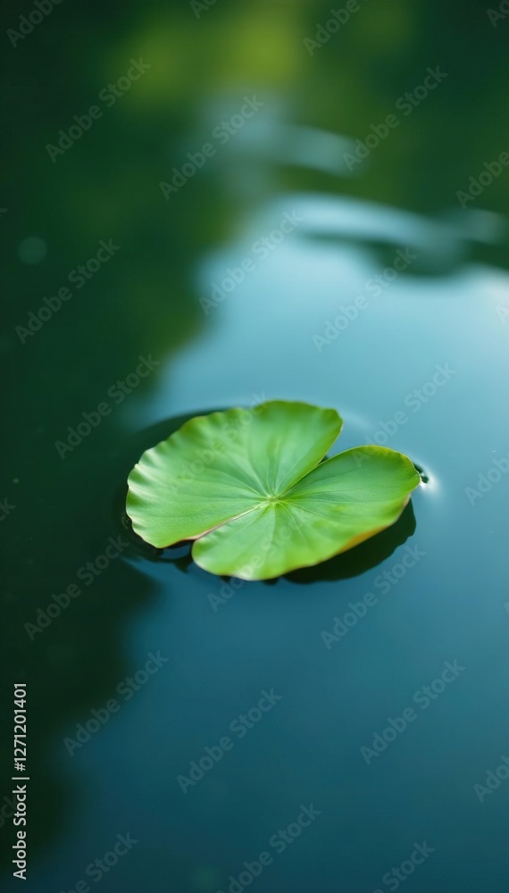 Single leaf on the surface of a peaceful pond with subtle waves, pond, peaceful, leaf Single leaf on the surface of a peaceful pond with subtle waves, pond, peaceful, leaf