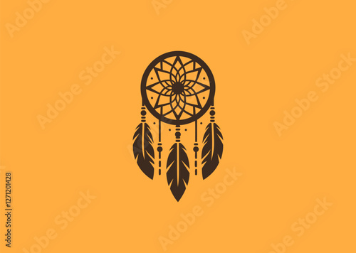 A mystical dreamcatcher logo symbolizing protection, dreams, and positivity with intricate details.