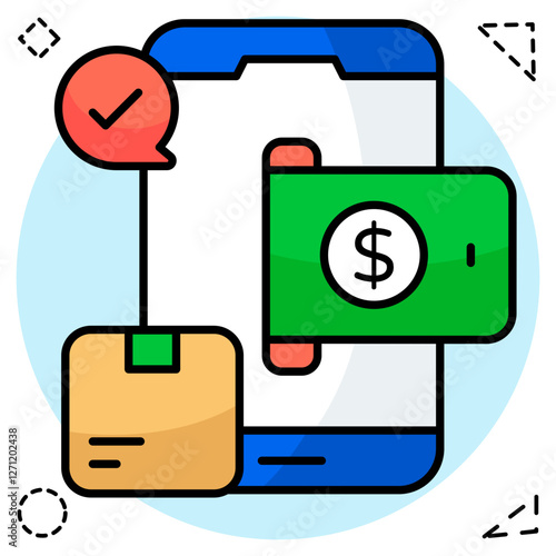 Mobile parcel payment icon in trendy vector design