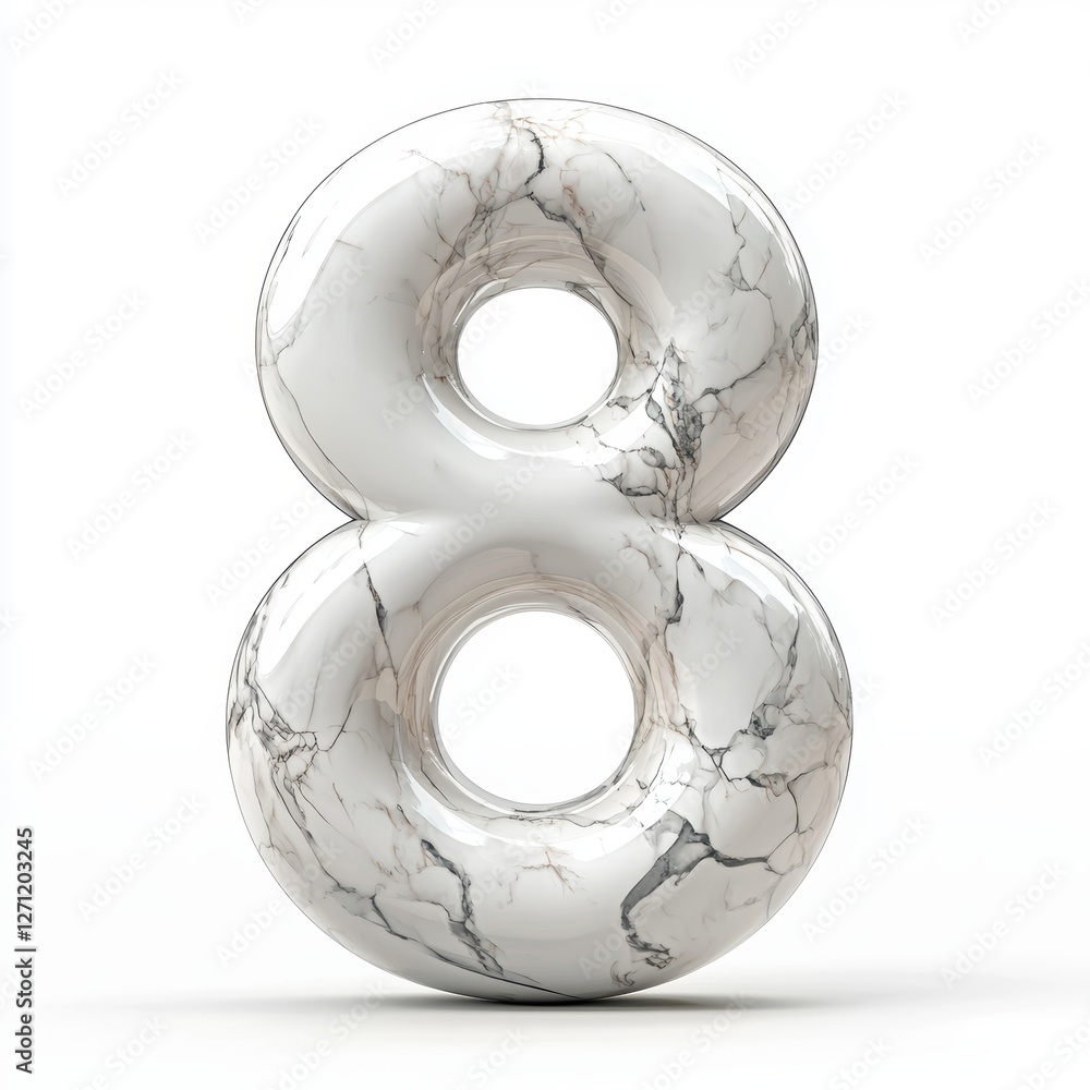 Number 8 made of smooth glossy marble with natural veins on a clean white background for 8 March International Womens Day Number 8 made of smooth glossy marble with natural veins on a clean white background for 8 March International Womens Day