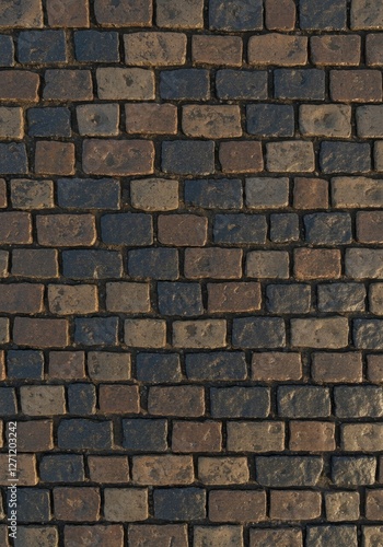 A realistic close-up of cobblestone street texture