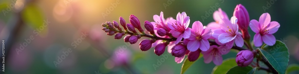 Radiant purple blooms bursting forth from tight bud shells, flowers, springtime, buds Radiant purple blooms bursting forth from tight bud shells, flowers, springtime, buds