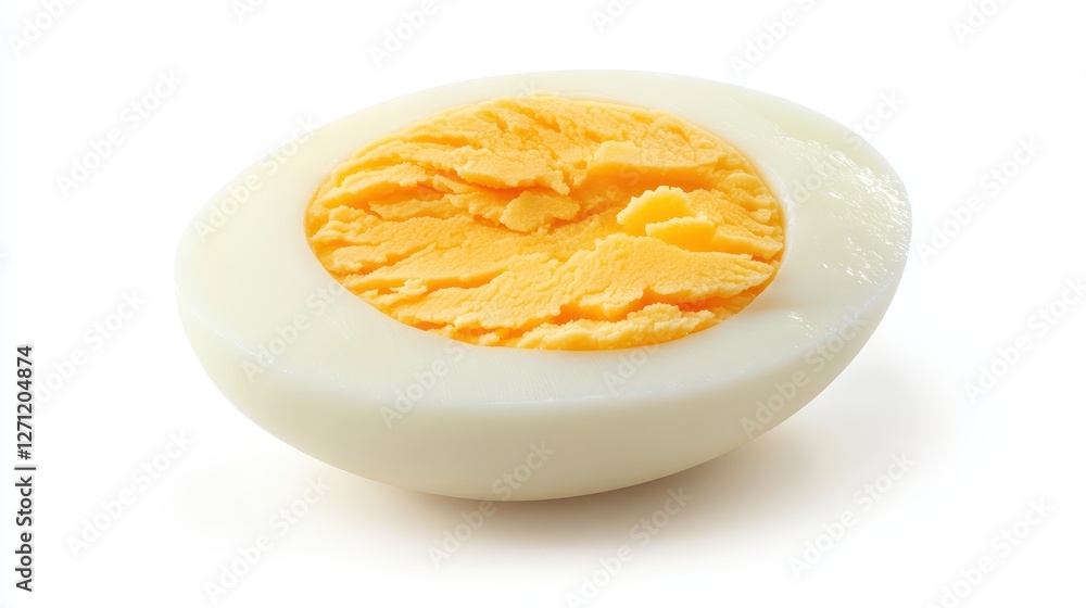 A Close-Up Shot of a Perfectly Cooked Hard-Boiled Egg Halved, Showcasing the Creamy White and Vibrant Yellow Yolk. A Close-Up Shot of a Perfectly Cooked Hard-Boiled Egg Halved, Showcasing the Creamy White and Vibrant Yellow Yolk.